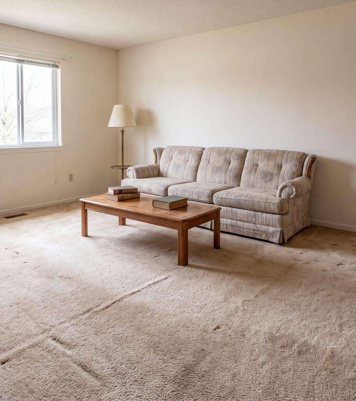 Worn, outdated carpet before Sartes Flooring removal